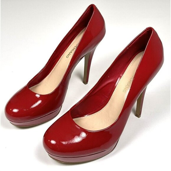 ARTURO CHIANG Womens US 8M Red Patent Leather Platform Round Toe 5" PUMPS Flaw - Picture 1 of 7